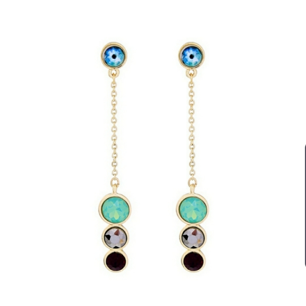 2/$30 Green Crystal Long Drop Statement Earrings🌟